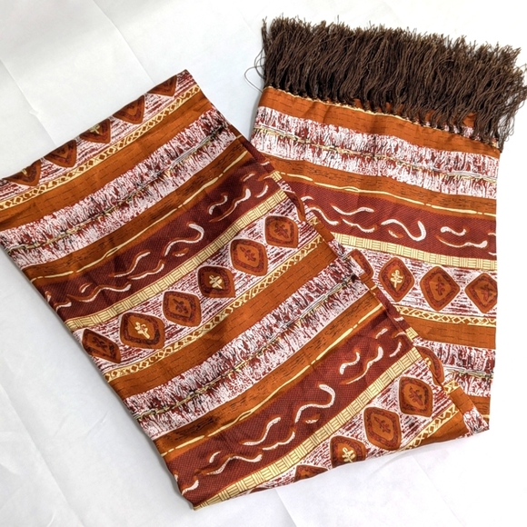 NWOT 100% Silk Abstract Print - Burnt Orange,Brown,Yellow Wide Oblong Scarf - Picture 2 of 15